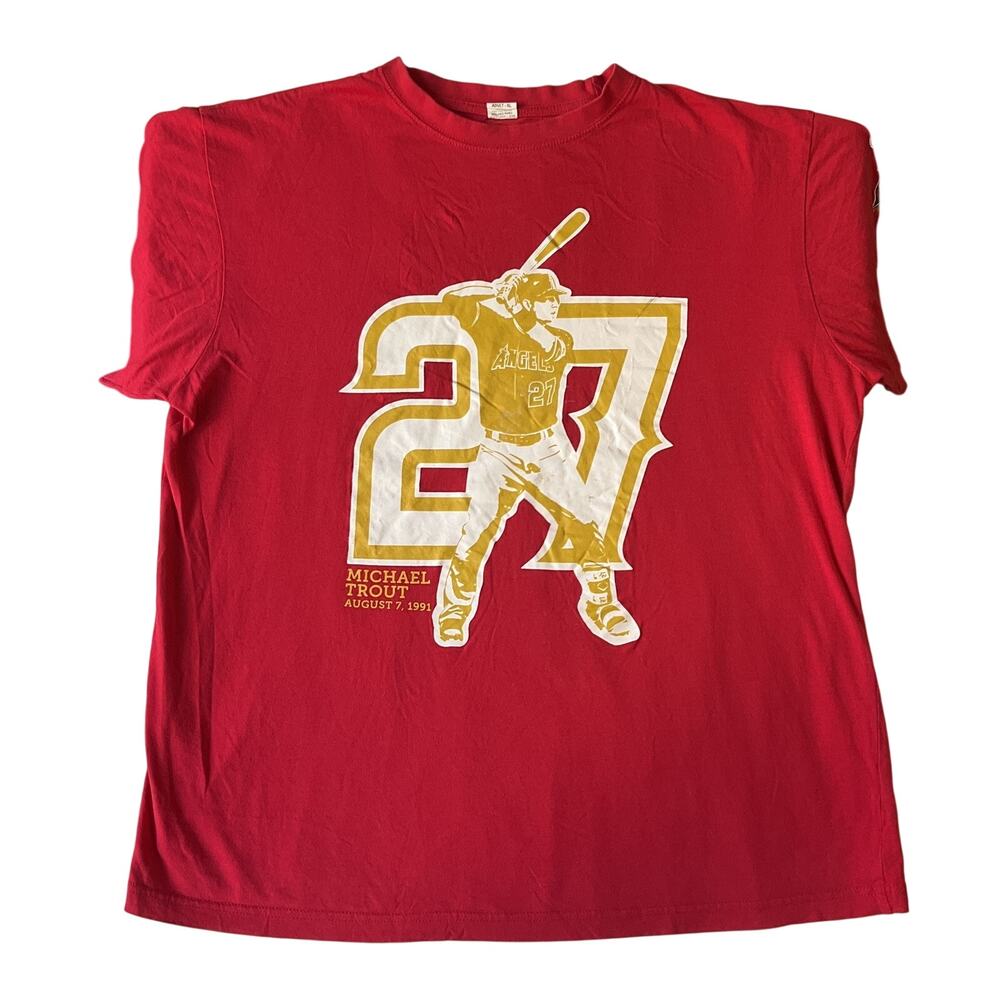 Los Angeles Angels Men Shirt XL Red Michael Trout Number 27 Logo Graphic Print